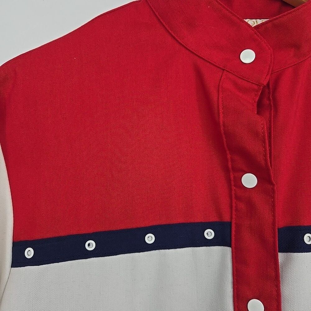 Vtg Mens M Colorblock Stripe Red White Blue Windbreaker Jacket USA Made Nautical - Picture 6 of 7